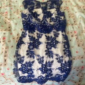 Signature by Sangria Blue and White Lace Dress